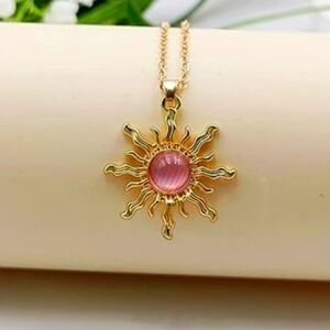 Gold Flaming Sun Pendant Necklace NWT
